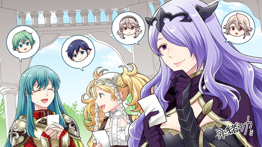 female corrin, camilla, male corrin, chrom, eirika, and 2 more (fire emblem and 4 more) drawn by nagao_uka and wainta