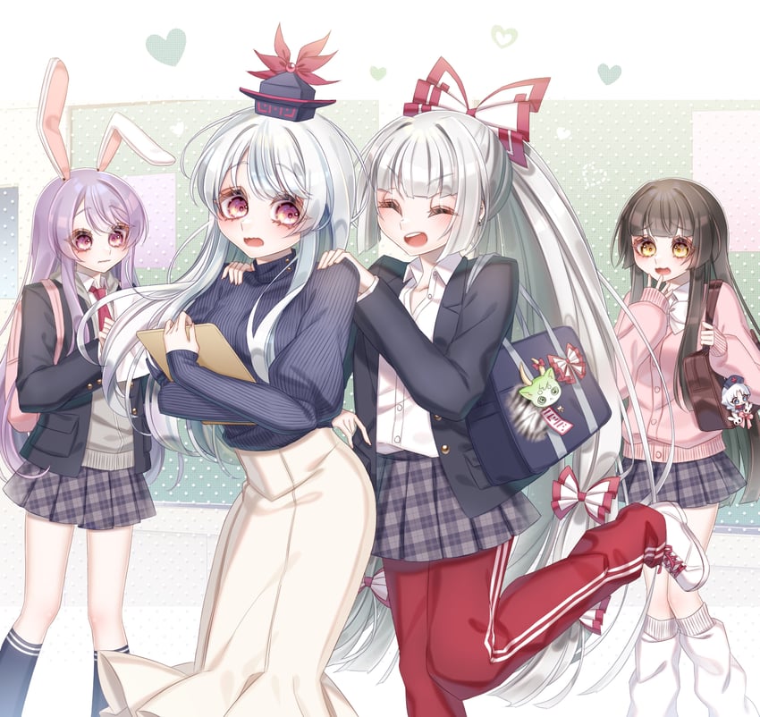 reisen udongein inaba, fujiwara no mokou, kamishirasawa keine, houraisan kaguya, and ex-keine (touhou) drawn by kurumi407