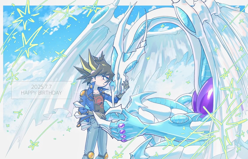 fudo yusei and stardust dragon (yu-gi-oh! and 1 more) drawn by 5656isikoro