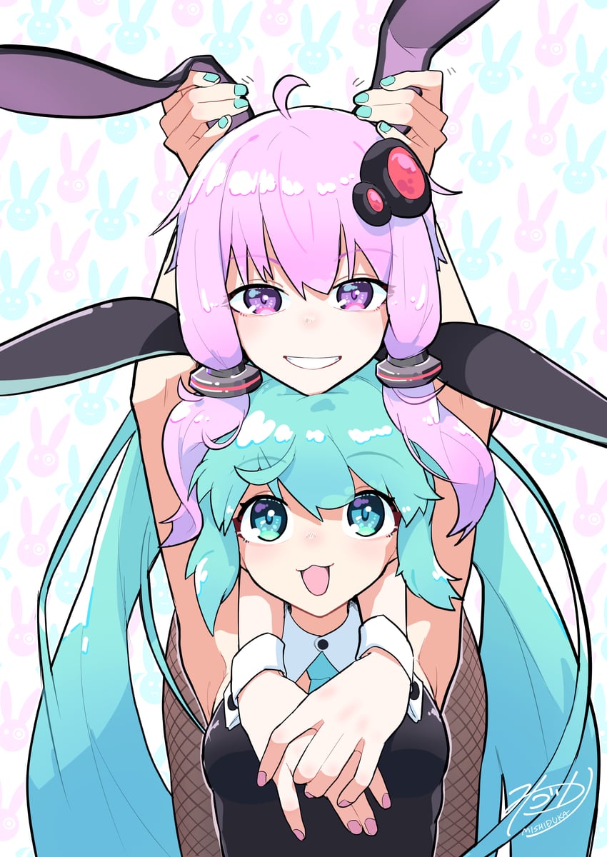 hatsune miku and yuzuki yukari (vocaloid and 1 more) drawn by kinosuke_(pattaba)
