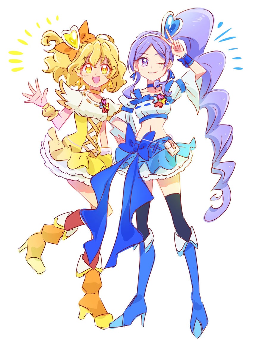 yamabuki inori, aono miki, cure pine, and cure berry (precure and 1 more) drawn by fpminnie1