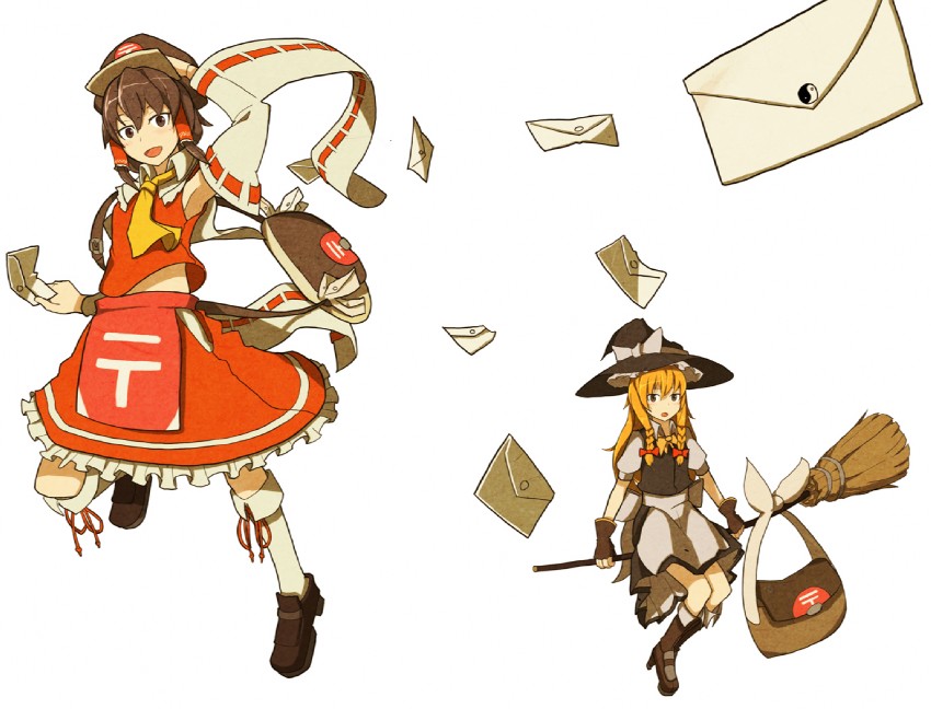 hakurei reimu and kirisame marisa (touhou) drawn by hide448