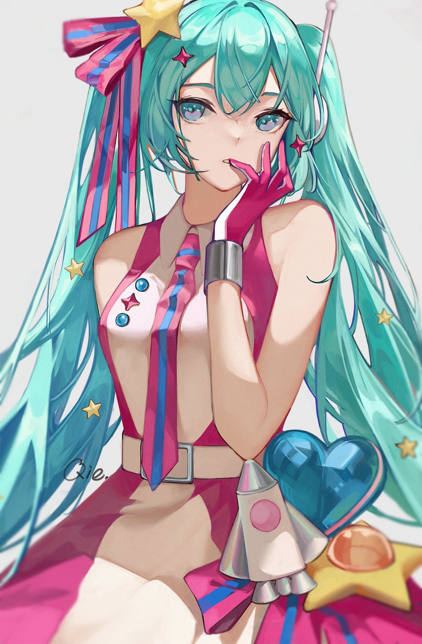 hatsune miku and magical mirai miku (vocaloid and 1 more) drawn by qie