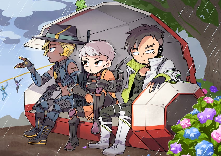 wraith, crypto, valkyrie, pathfinder, hack, and 1 more (apex legends) drawn by nojima_minami