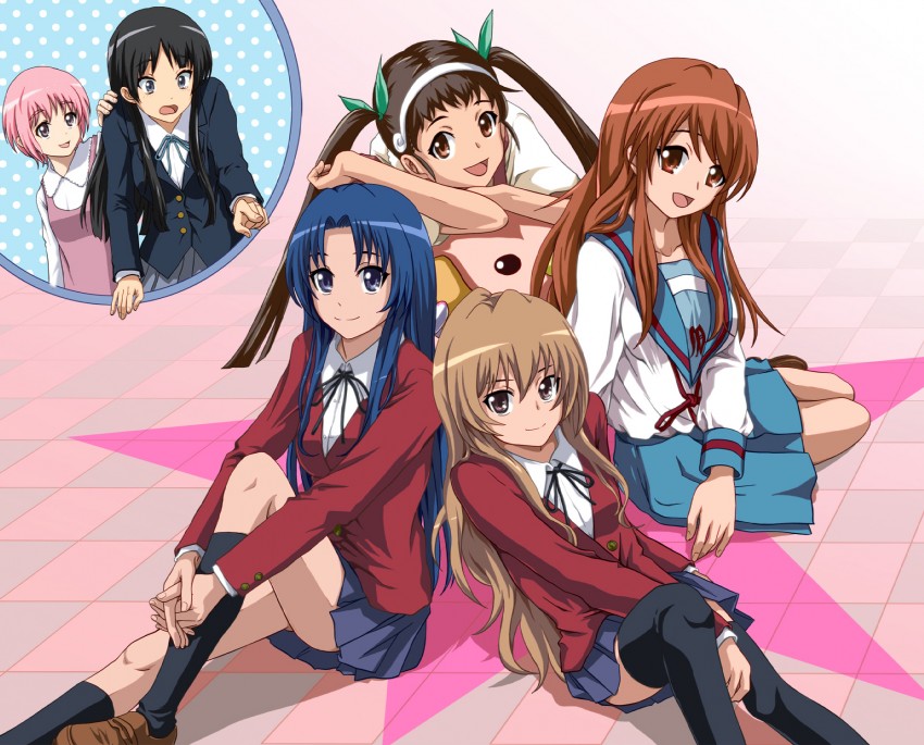 akiyama mio, asahina mikuru, aisaka taiga, hachikuji mayoi, kawashima ami, and 1 more (k-on! and 6 more) drawn by no10