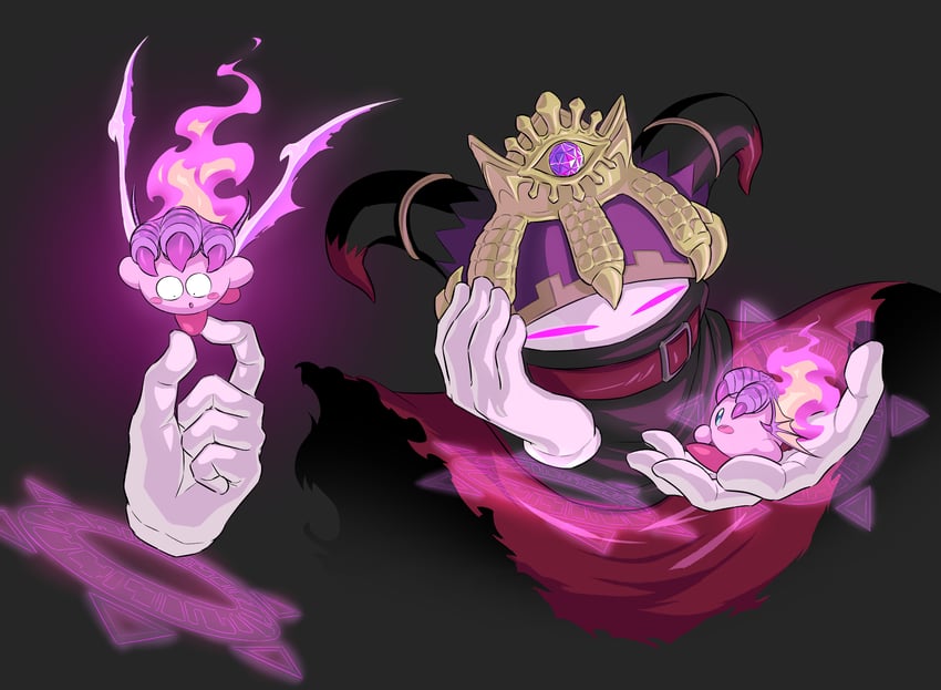 kirby, magolor, traitor magolor, fire kirby, and dragon fire kirby (kirby and 1 more) drawn by caramelpopcoms2