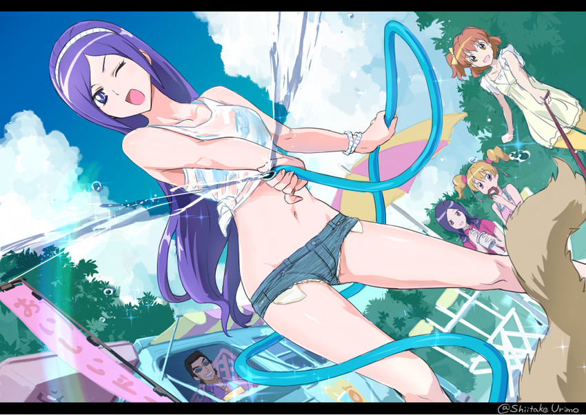 higashi setsuna, momozono love, yamabuki inori, aono miki, and tachibana kaoru (precure and 1 more) drawn by shiitake_urimo