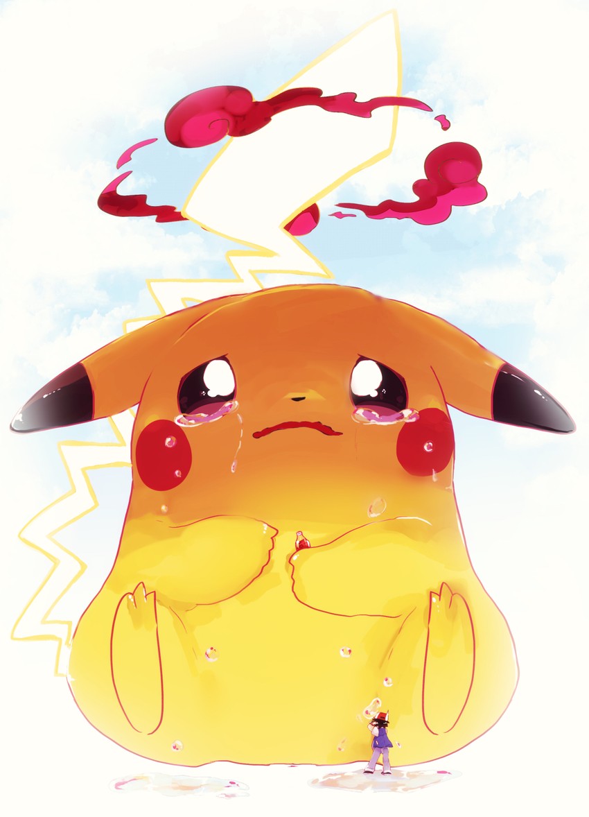 pikachu, ash ketchum, and gigantamax pikachu (pokemon and 1 more) drawn by banchiku