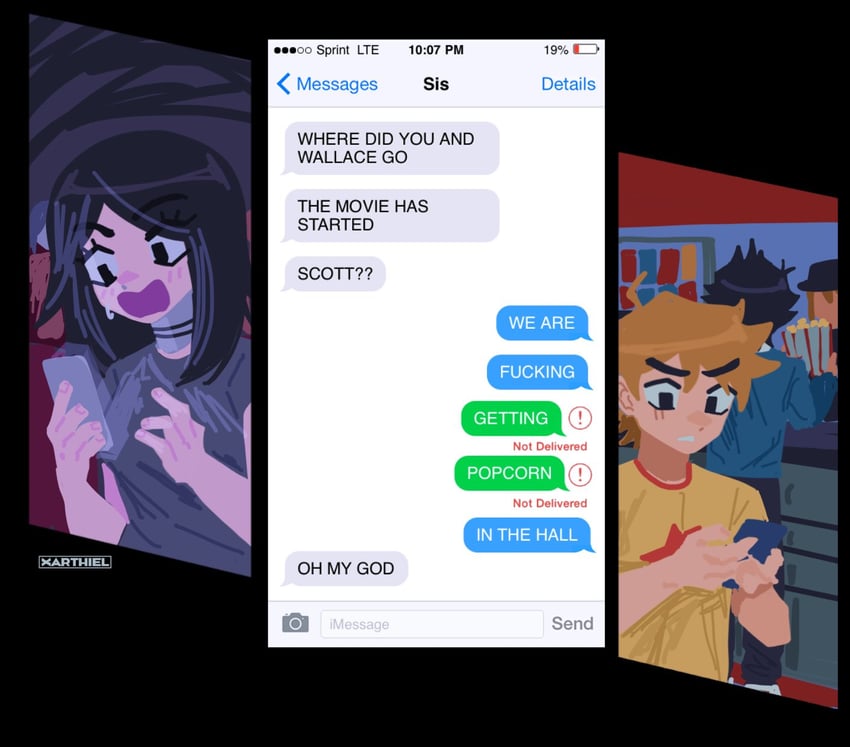 scott pilgrim, wallace wells, and stacey pilgrim (scott pilgrim and 1 more) drawn by xarthiel
