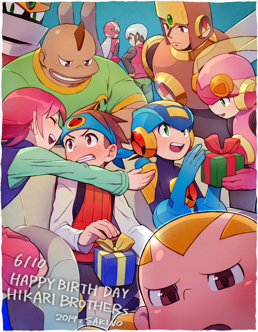 megaman.exe, lan hikari, roll.exe, mayl sakurai, protoman.exe, and 5 more (mega man and 1 more) drawn by sakino_(sanodon)