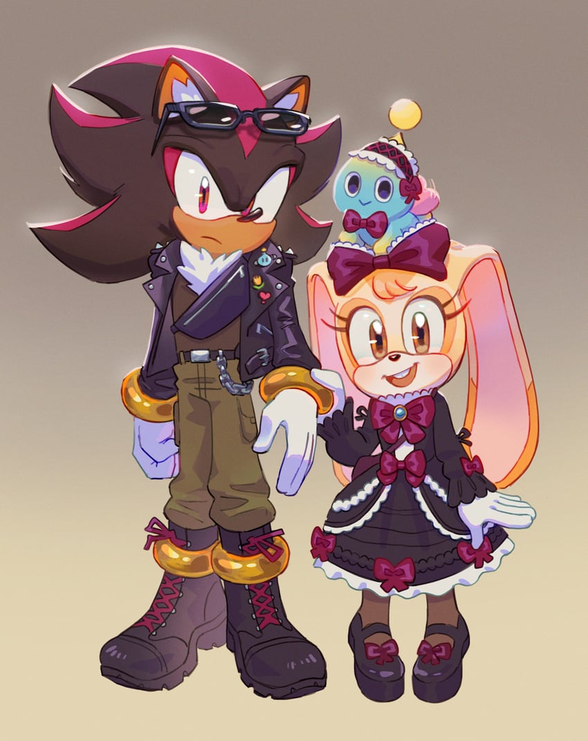 shadow the hedgehog, cream the rabbit, neutral chao, and cheese (sonic) drawn by ochibrochi