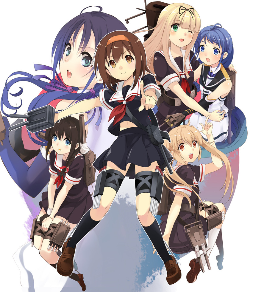 shigure, yuudachi, samidare, murasame, shiratsuyu, and 1 more (kantai collection) drawn by asami_yuriko