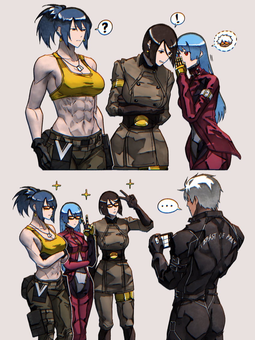leona heidern, kula diamond, k', and whip (the king of fighters) drawn by syachiiro