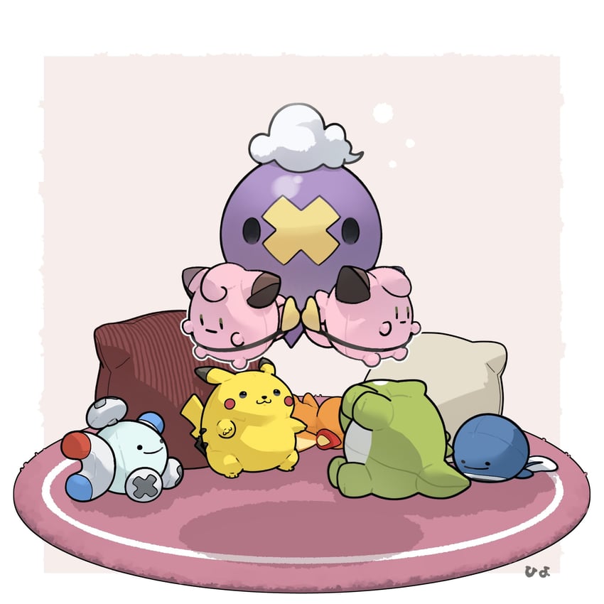pikachu, charmander, magnemite, drifloon, clefairy, and 1 more (pokemon) drawn by hiyo_whip