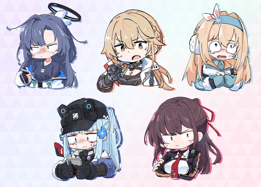 yuuka, hk416, wa2000, suomi, ots-14, and 3 more (blue archive and 2 more) drawn by hexaa
