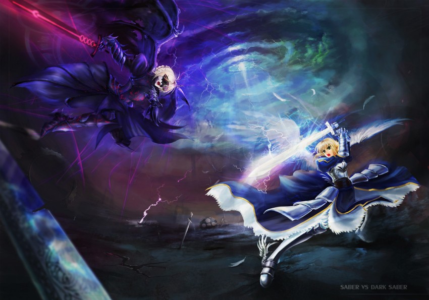 artoria pendragon, saber, and saber alter (fate and 2 more) drawn by ushas