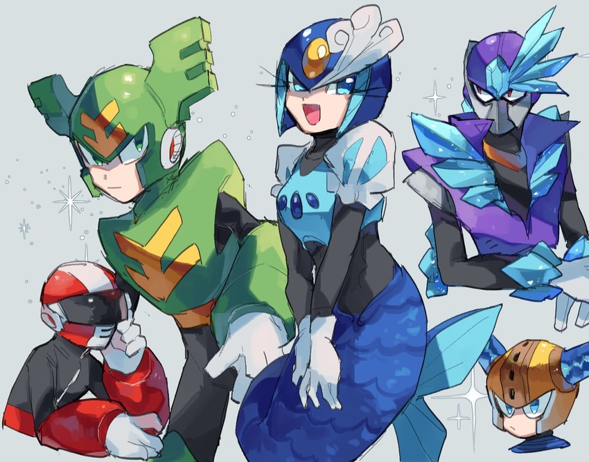 splash woman, tornado man, fuse man, tundra man, and nitro man (mega man and 3 more) drawn by chikichi