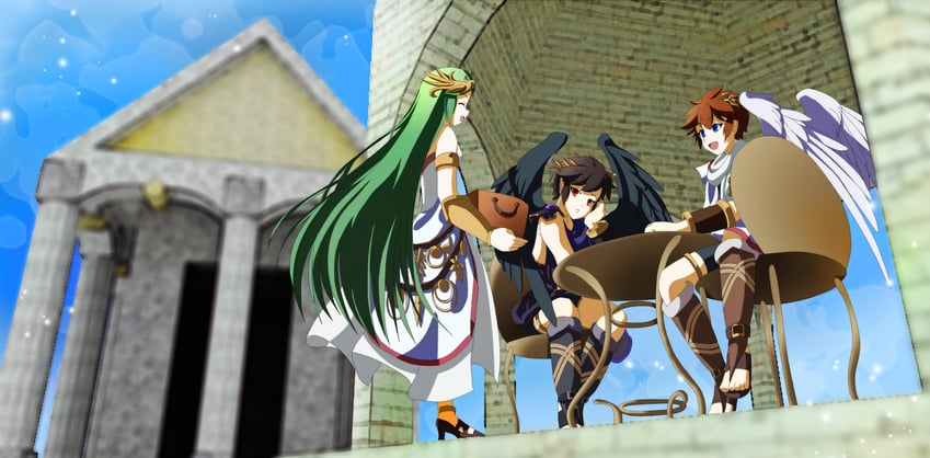 palutena, pit, and dark pit (kid icarus and 1 more) drawn by tosho_(grandguignol39)