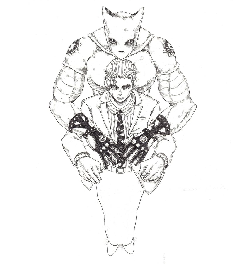 kira yoshikage and killer queen (jojo no kimyou na bouken and 1 more) drawn by yonezu_kenshi