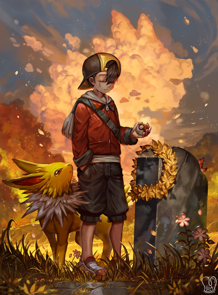 ethan and jolteon (pokemon and 1 more) drawn by sa-dui