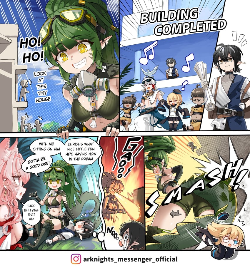 gavial, pozyomka, elysium, gavial the invincible, durin, and 1 more (arknights) drawn by hm_(hmongt)
