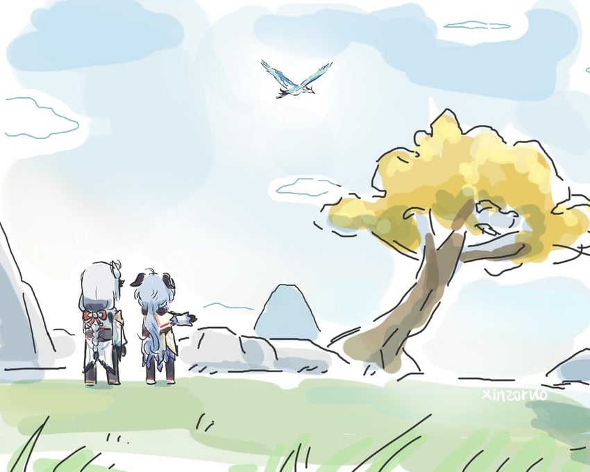 ganyu, shenhe, xianyun, and cloud retainer (genshin impact) drawn by xinzoruo