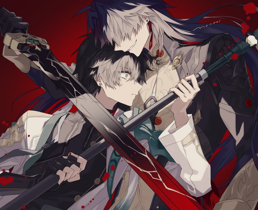 dan heng and blade (honkai and 1 more) drawn by mogi_(green_tea_planet)