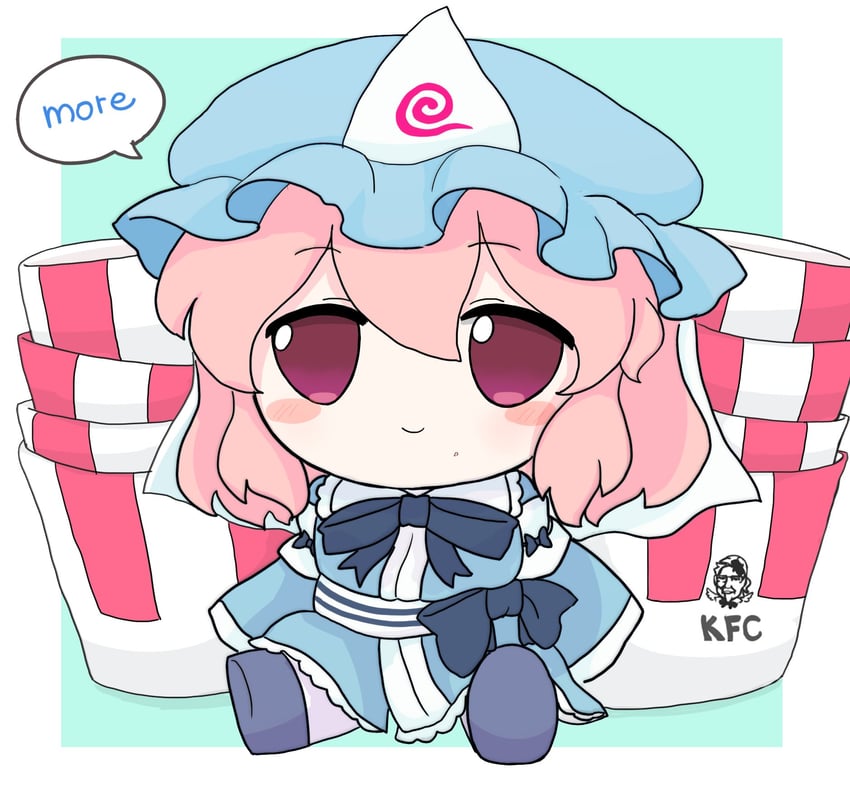 saigyouji yuyuko, niwatari kutaka, and colonel sanders (touhou and 1 more) drawn by azuma_meri