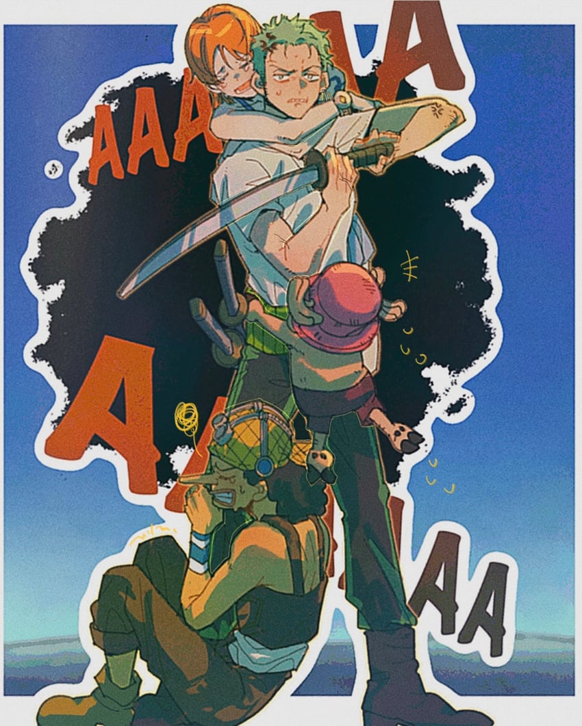 nami, roronoa zoro, tony tony chopper, and usopp (one piece) drawn by onecata11
