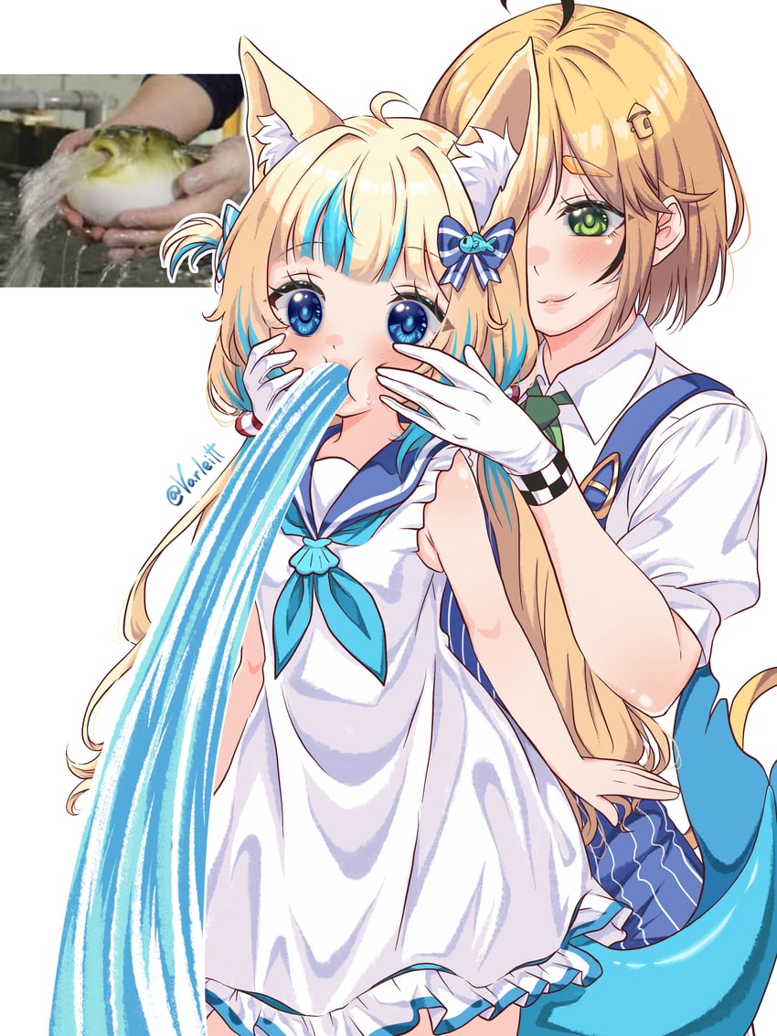 sameko saba and dooby (indie virtual youtuber) drawn by varliet