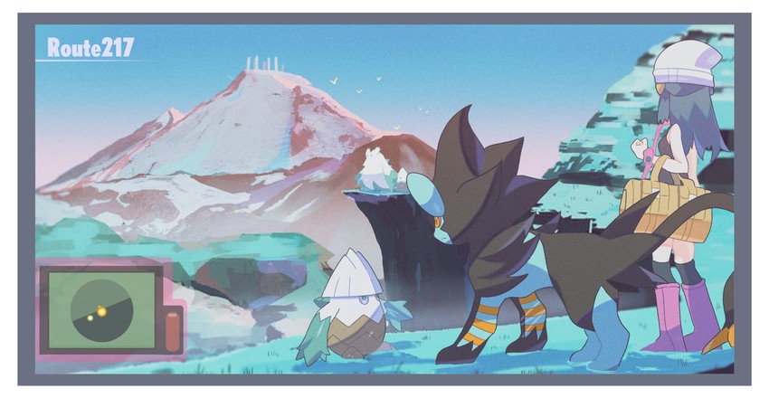 dawn, luxray, abomasnow, and snover (pokemon and 1 more) drawn by saiku_(zvlku)