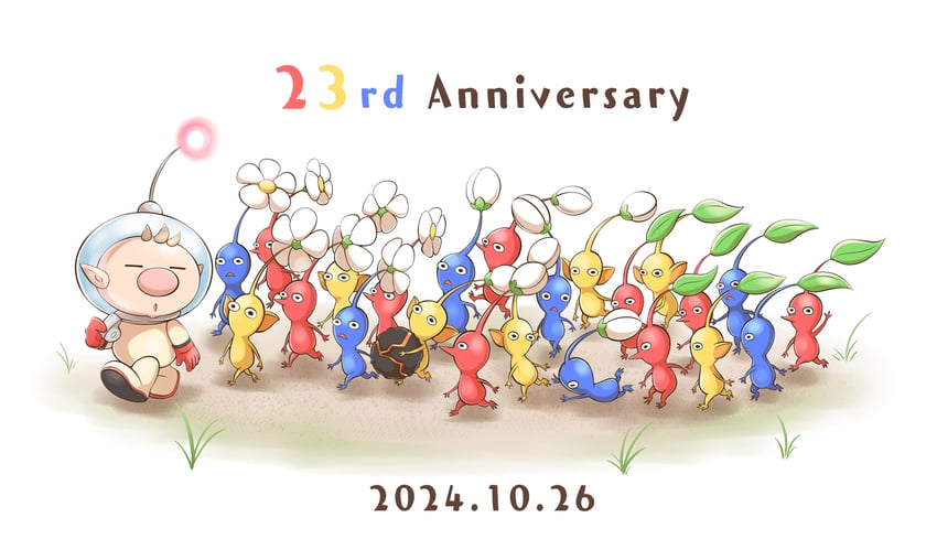 red pikmin, olimar, yellow pikmin, and blue pikmin (pikmin) drawn by aogaeru_(pixiv46613656)
