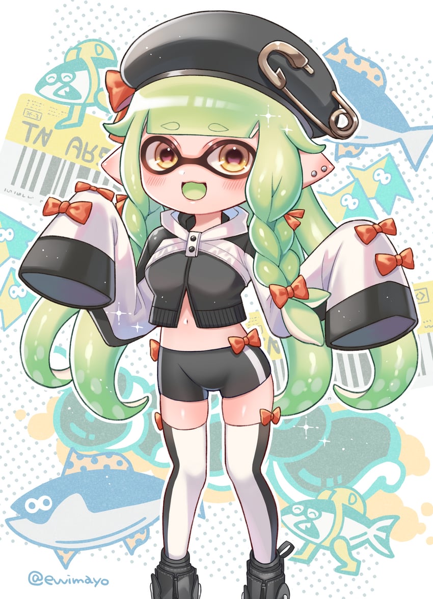 inkling player character and inkling girl (splatoon and 1 more) drawn by shina_shina