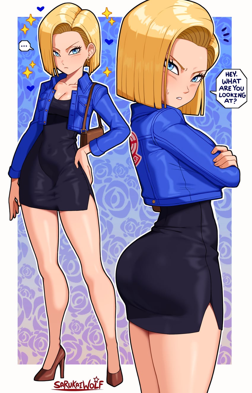android 18 (dragon ball and 1 more) drawn by sarukaiwolf