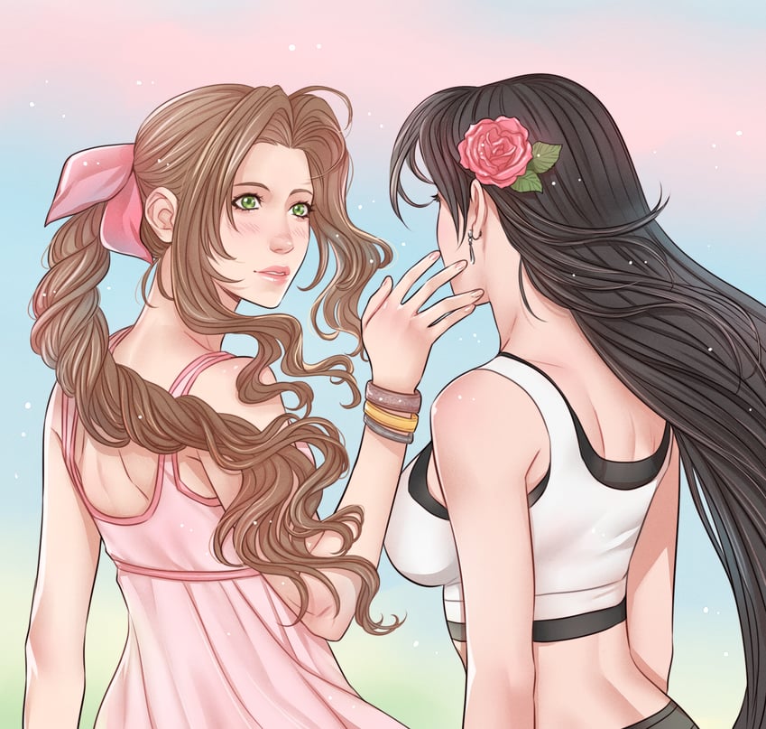 tifa lockhart and aerith gainsborough (final fantasy and 3 more) drawn by crylin6