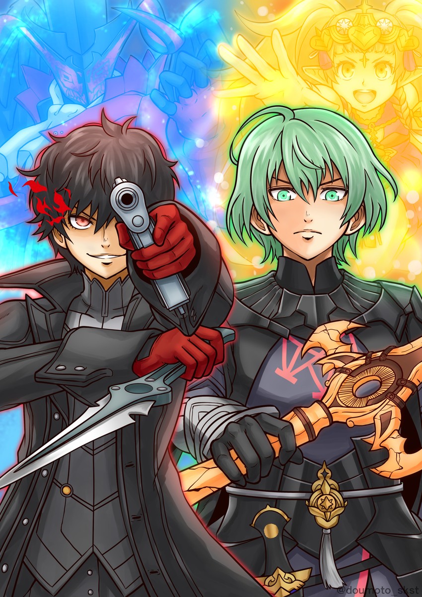 amamiya ren, joker, sothis, male byleth, and arsene (fire emblem and 4 more) drawn by doumoto