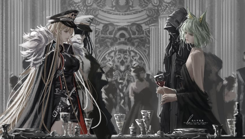 doctor, kal'tsit, commander, bismarck, female commander, and 1 more (arknights and 2 more) drawn by fengbuxiao