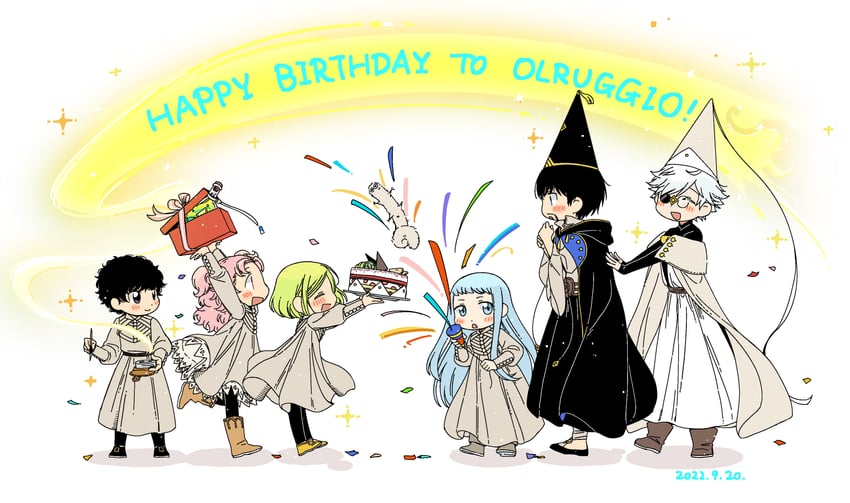 coco, qifrey, brushbuddy, olruggio, agott, and 2 more (tongari boushi no atelier) drawn by yongji_(moli1023)