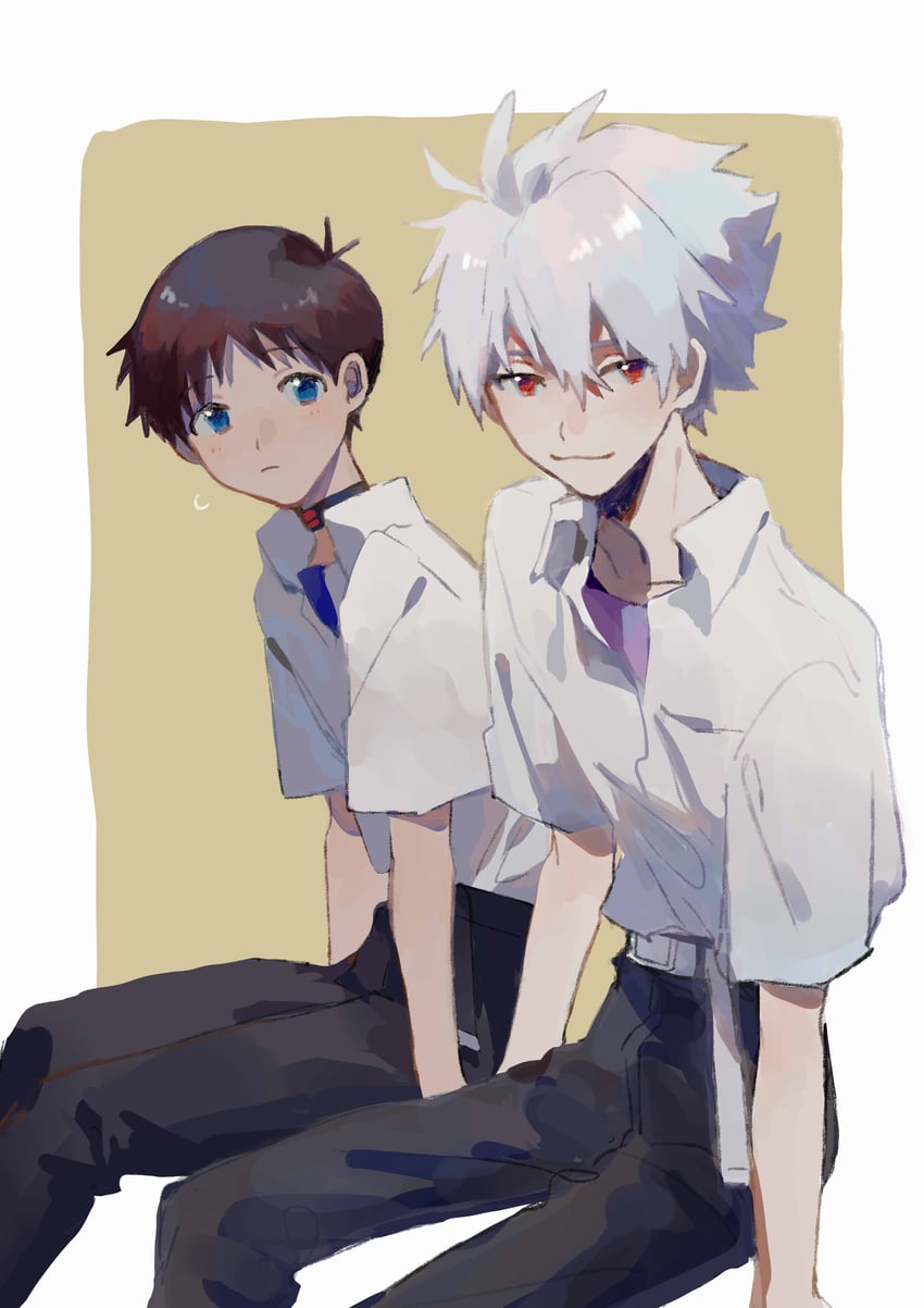 ikari shinji and nagisa kaworu (neon genesis evangelion) drawn by mogutofuoes