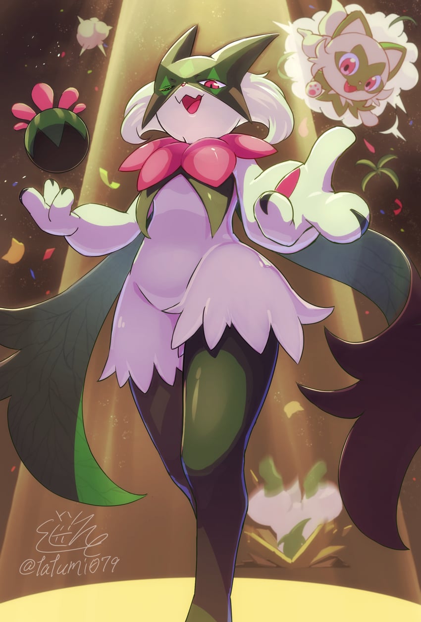 sprigatito, meowscarada, and floragato (pokemon) drawn by tatsumi_(panneko)