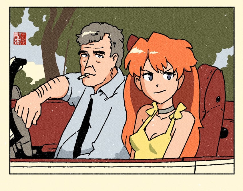 souryuu asuka langley and jeremy clarkson (neon genesis evangelion and 1 more) drawn by hirotonfa