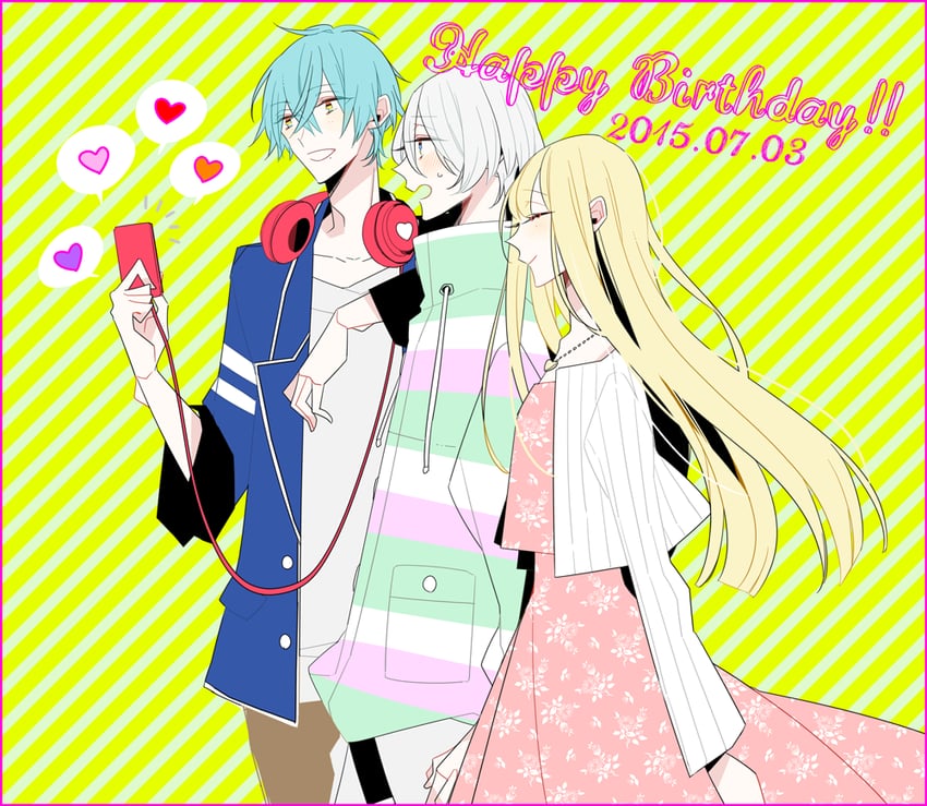 otonari kanade, shizuma souta, and mihara suzu (possession magenta) drawn by unm777