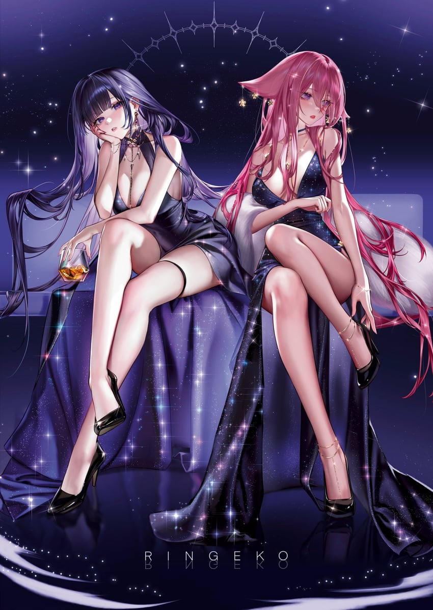 raiden shogun and yae miko (genshin impact) drawn by ringeko-chan