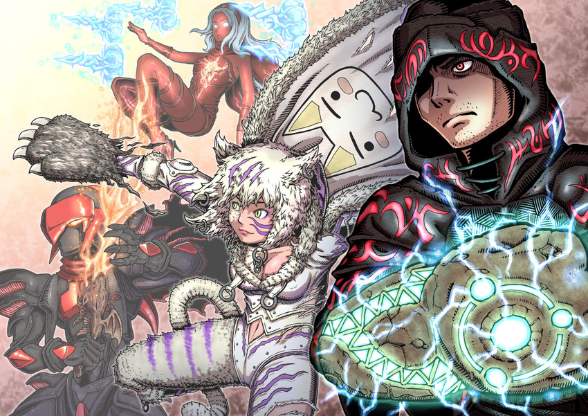 kitten, inoue toro, and knight blazer (wild arms and 4 more) drawn by syo_(smokeless_territory)