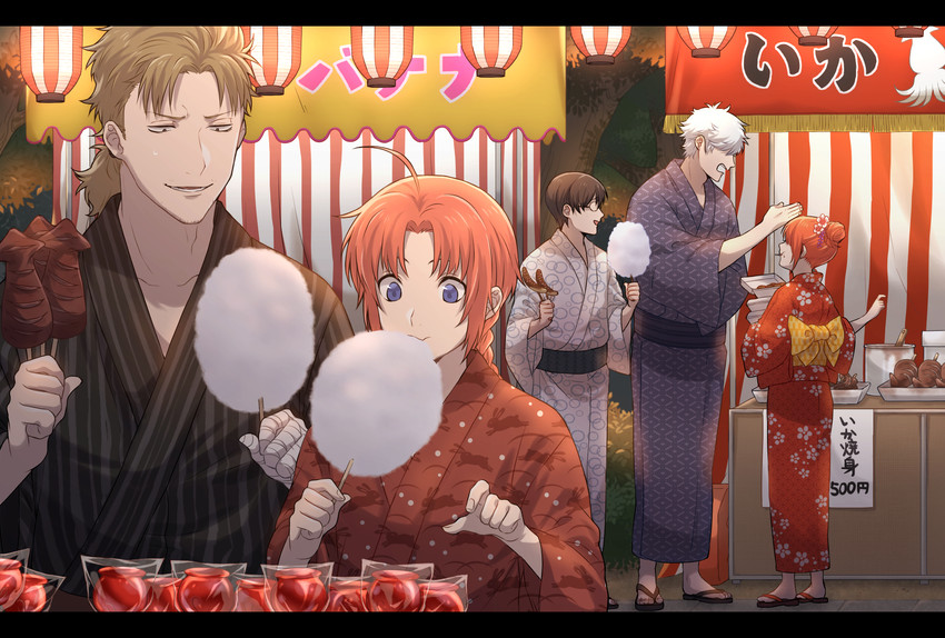 sakata gintoki, kagura, shimura shinpachi, kamui, and abuto (gintama) drawn by tofu_(bean359)