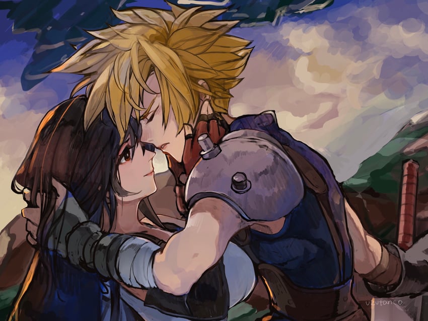tifa lockhart and cloud strife (final fantasy and 1 more) drawn by uzutanco