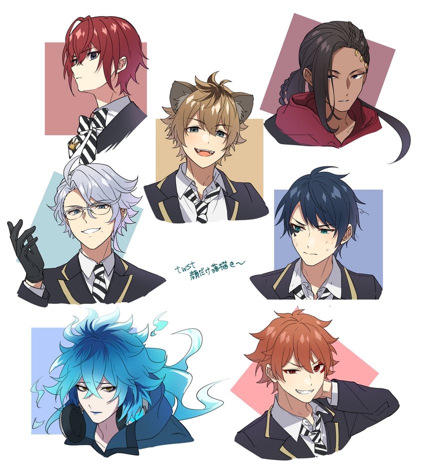 azul ashengrotto, idia shroud, ruggie bucchi, ace trappola, riddle rosehearts, and 2 more (twisted wonderland) drawn by mikawa_ayumu