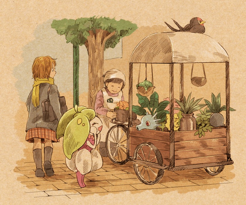 oddish, horsea, steenee, and taillow (pokemon) drawn by matsuri_(matsuike)