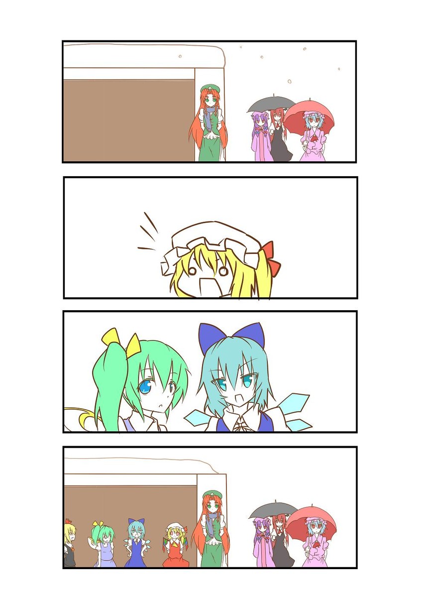 remilia scarlet, flandre scarlet, cirno, patchouli knowledge, hong meiling, and 3 more (touhou) drawn by yuugen_no_tei