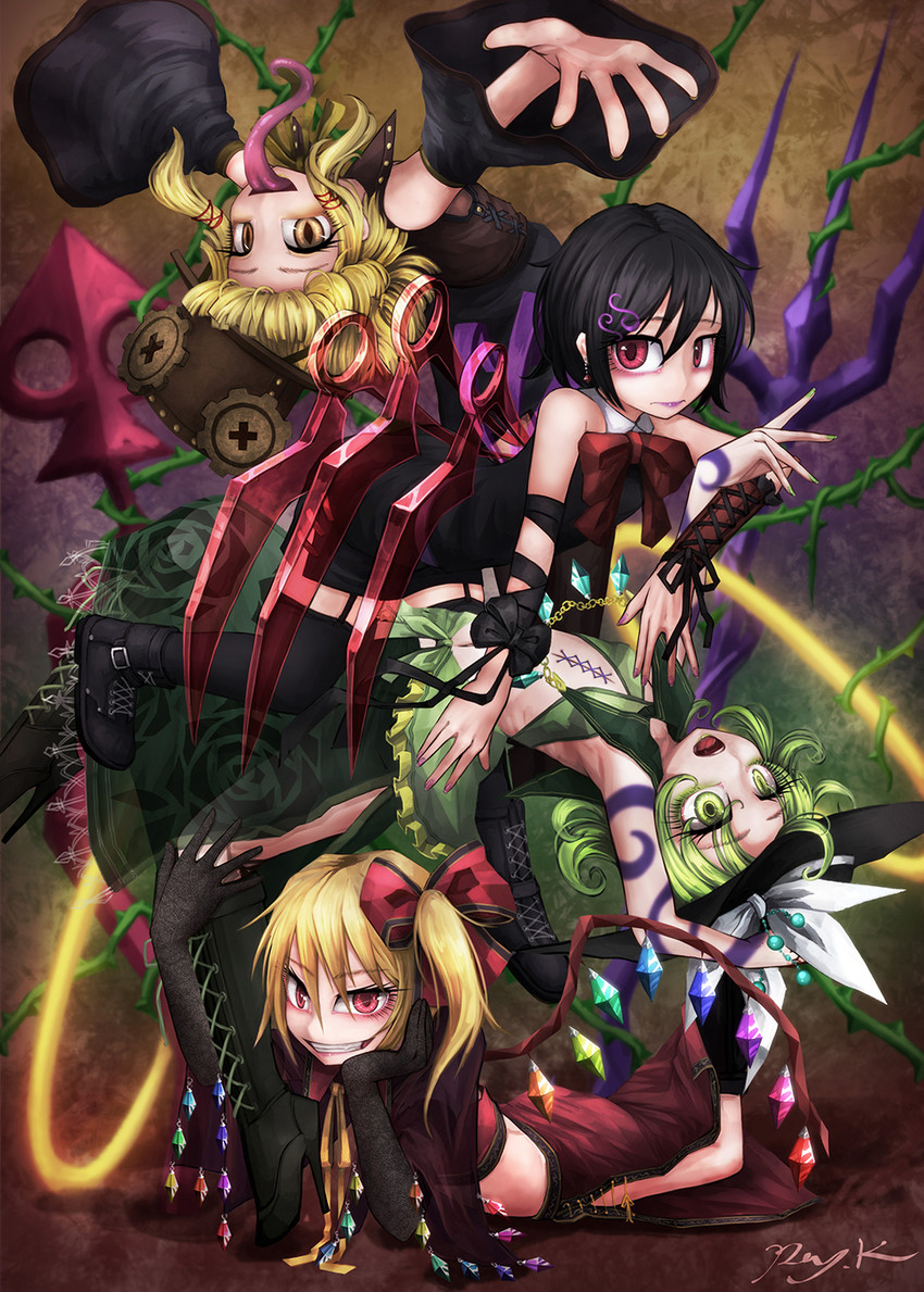 flandre scarlet, komeiji koishi, moriya suwako, and houjuu nue (touhou) drawn by ray-k